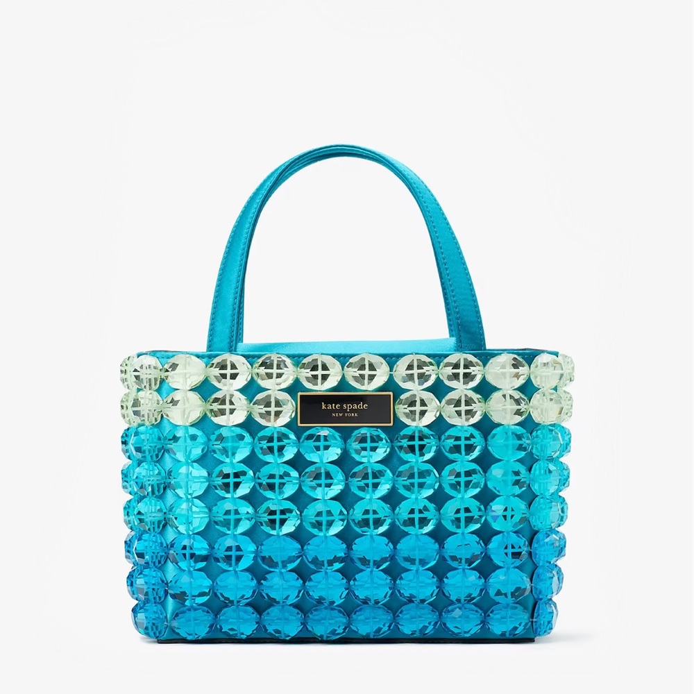 ♠️Kate Spade Sam Icon Candy Beaded Satin Fabric Small Tote, Blue Multi NWT